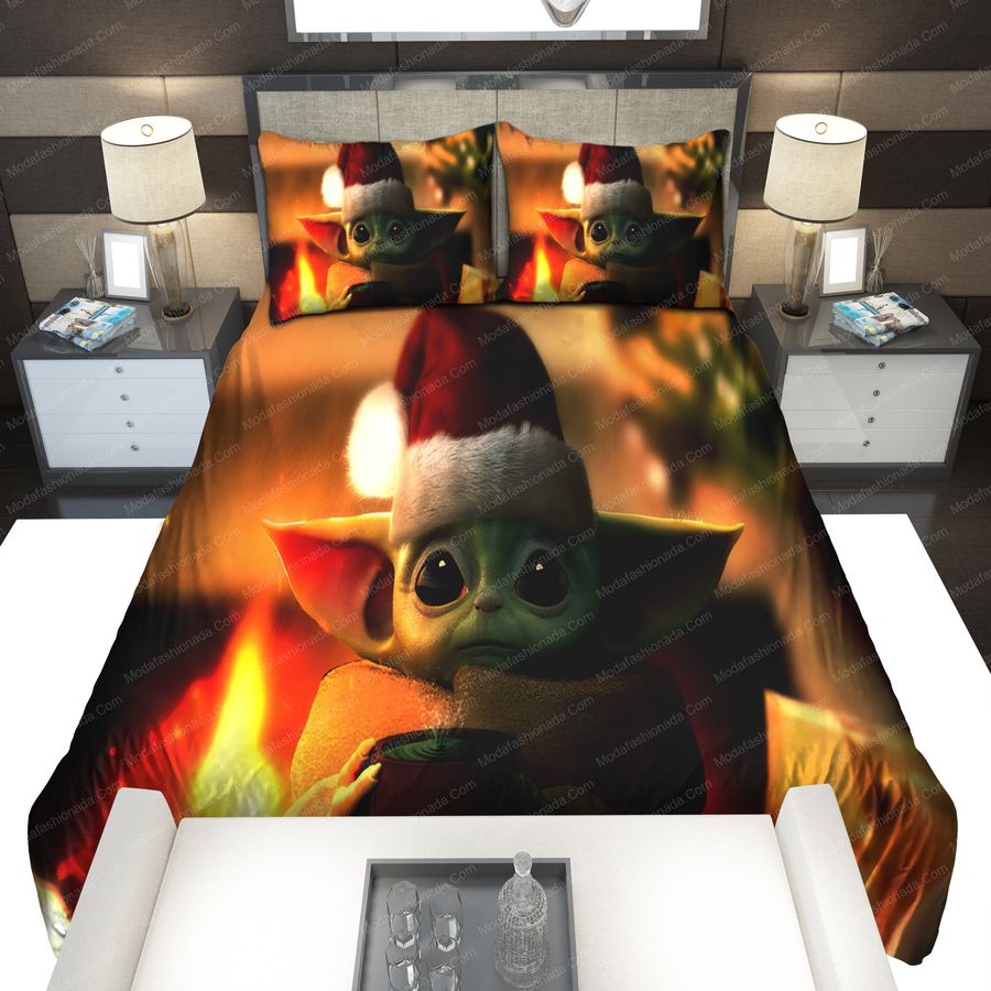 Baby Yoda Wearing A Santa Claus Hat Bedding Sets