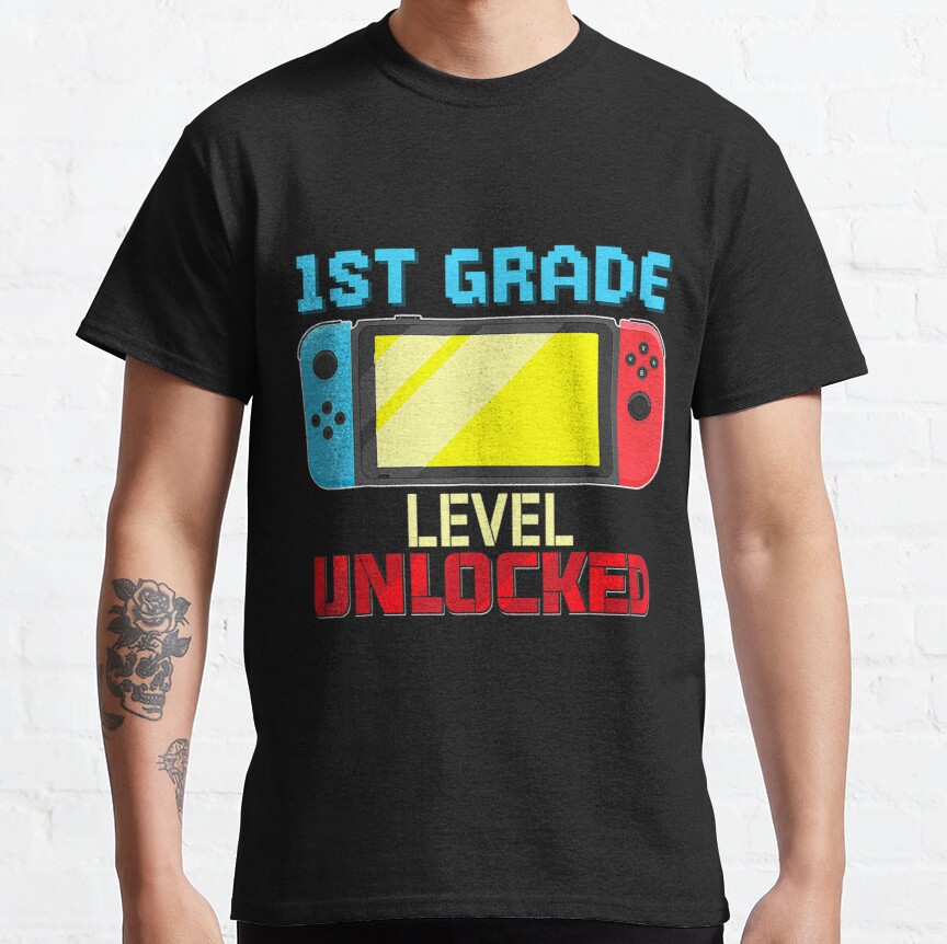 Back to School Video Gamer 1st Grade Level Unlocked Boys Kid Classic T-Shirt