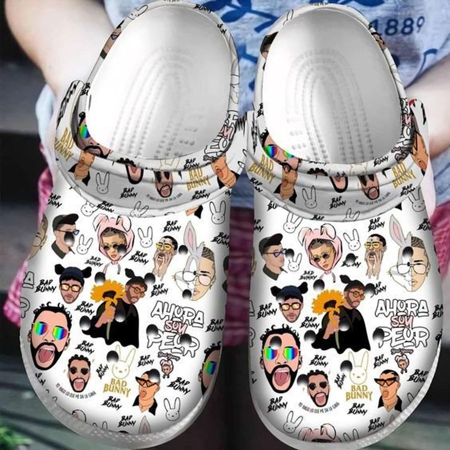 Bad Bunny Singer Cute Face Ahora Gift Rubber Crocs Crocband Clogs, Comfy Footwear