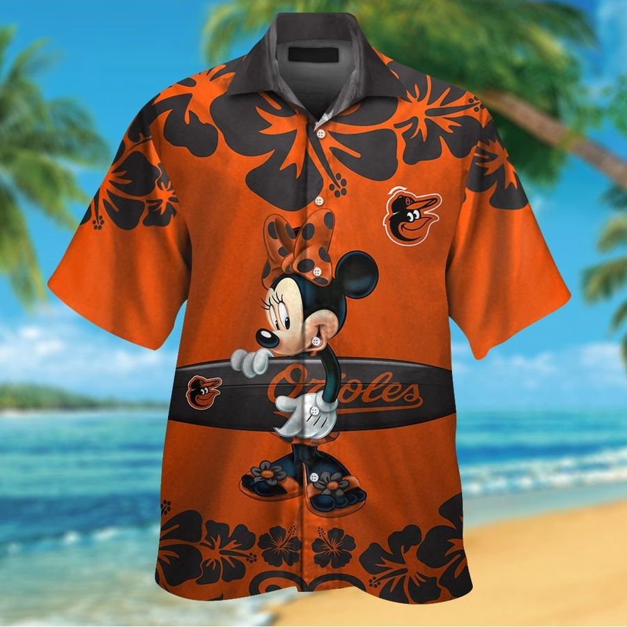 Baltimore Orioles Minnie Mouse Short Sleeve Button Up Tropical Aloha Hawaiian Shirts For Men Women