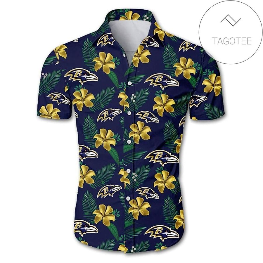 Baltimore Ravens Tropical Flower Authentic Hawaiian Shirt 2022 White Men Women Beach Wear Short Sleeve Authentic Hawaiian Shirt 2022