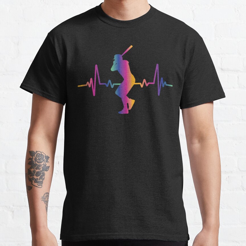 baseball color heartbeat pulse life baseball player Classic T-Shirt
