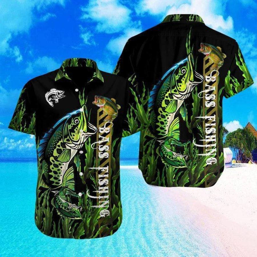Bass Fishing Black Green Hawaiian Shirt Pre11699, Hawaiian shirt, beach shorts, One-Piece Swimsuit, Polo shirt, funny shirts, gift shirts