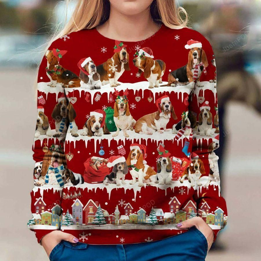 Basset Hound Snow Christmas Ugly Sweater Ugly Sweater Christmas Sweaters
