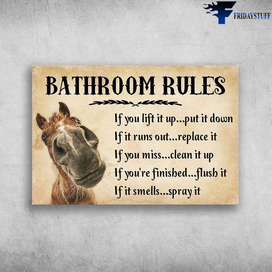 Bathroom Rules and If You Lift It Up, Put It Down, If Ir Runs Out, Replace It, If You Miss Poster