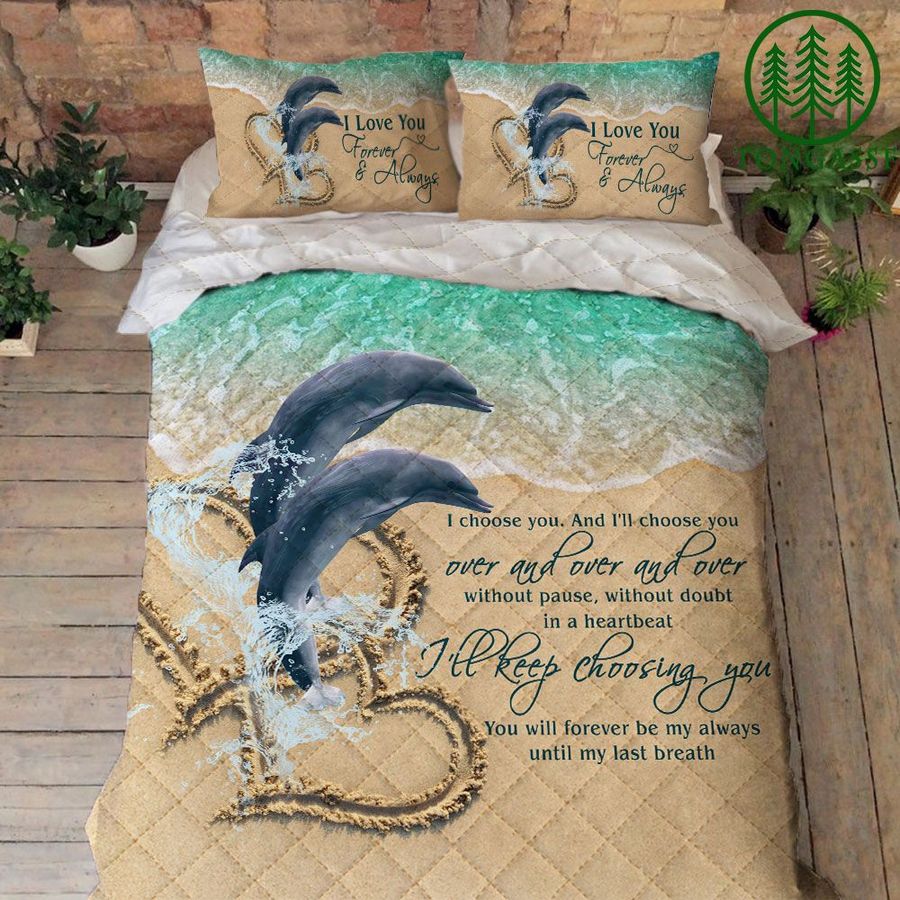 Beach Bedding Ocean Dolphin Couple Quilt Bedding Set