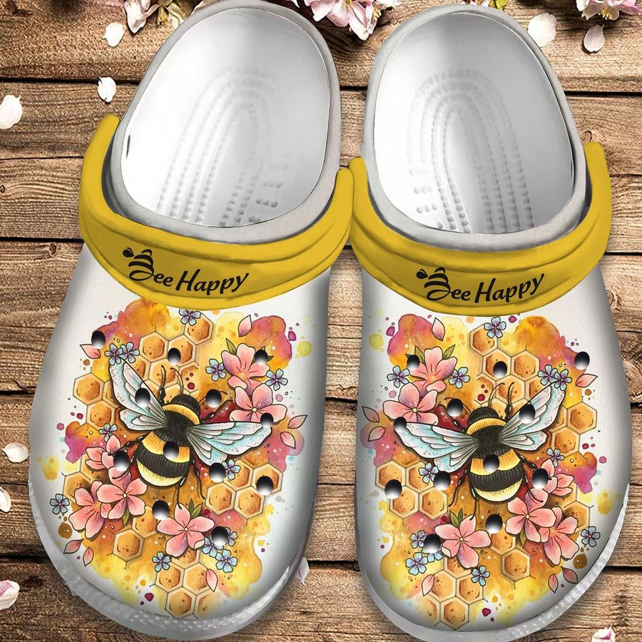 Bee Happy Flower Honey 4 Gift For Lover Rubber Crocs Crocband Clogs, Comfy Footwear