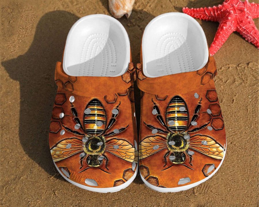 Bee Texture Rubber Crocs Crocband Clogs, Comfy Footwear