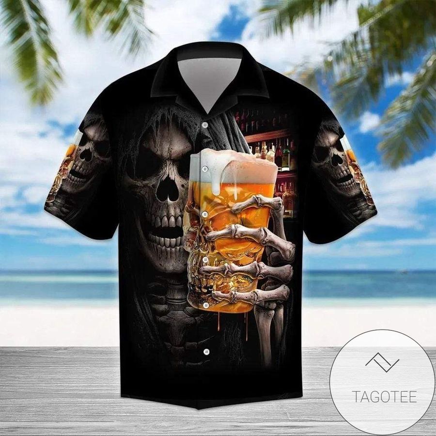 Beer Skull Black Unisex Hawaiian Aloha Shirts