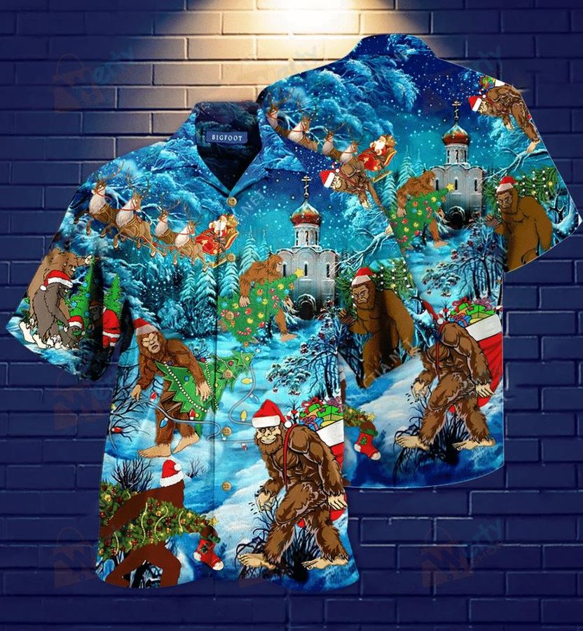 Bigfoot At Christmas Hawaiian Shirt Pre13520, Hawaiian shirt, beach shorts, One-Piece Swimsuit, Polo shirt, funny shirts, gift shirts, Graphic Tee