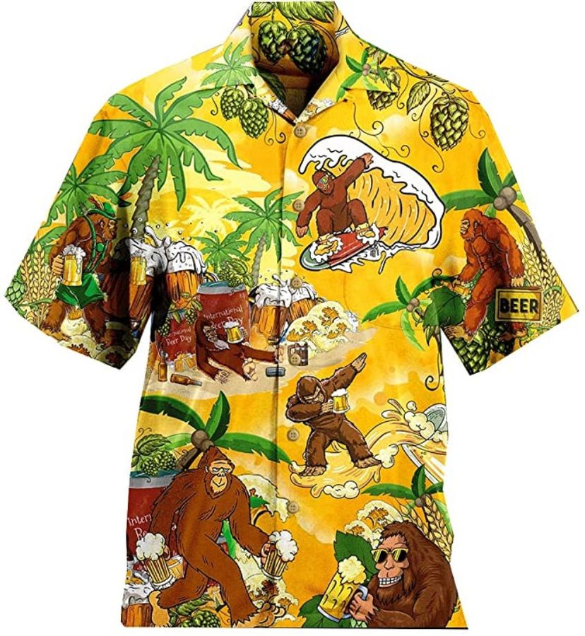 Bigfoot Beer Party Hawaiian Shirt - Summer Beer Button Down Short Sleeve Shirt For Men Women - Vintage Hawaii Beach Shirt, Summer Shirt