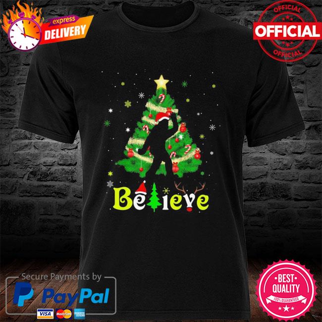 Bigfoot Believe Christmas Tree Merry Xmas Shirt