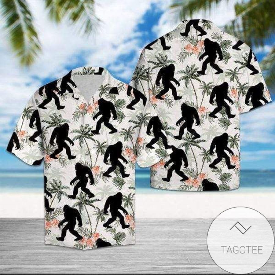 Bigfoot Coconut Tree Tropical Hawaiian Aloha Shirts 158v