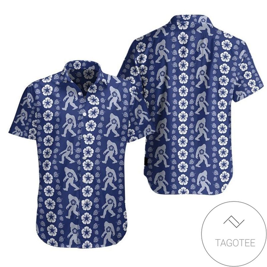 Bigfoot Hibiscus Royal Blue Hawaiian Aloha Shirts
