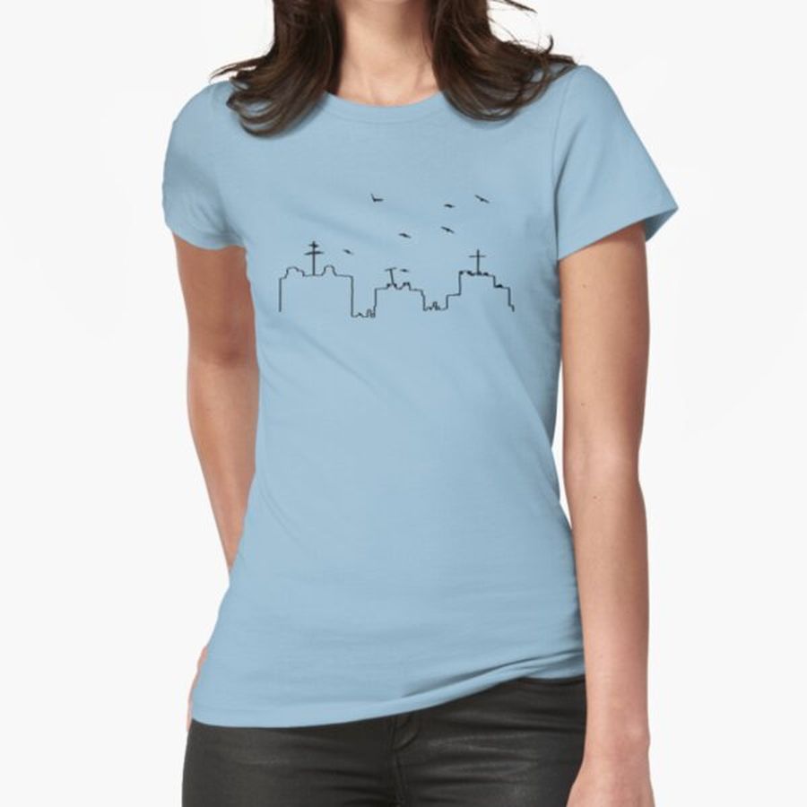 Birds Flying Over City Skyline Fitted T-Shirt