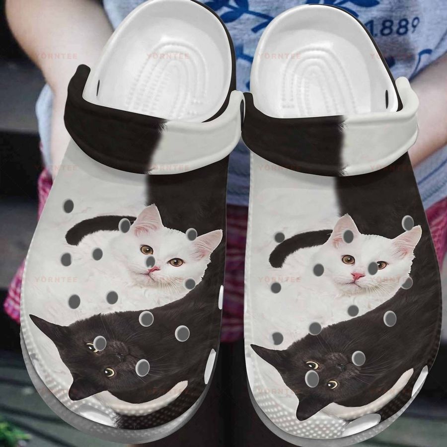 Black And White Cat Couple Gift For Lover Rubber Crocs Crocband Clogs, Comfy Footwear
