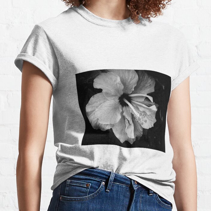 Black and White Hibiscus Classic T-Shirt