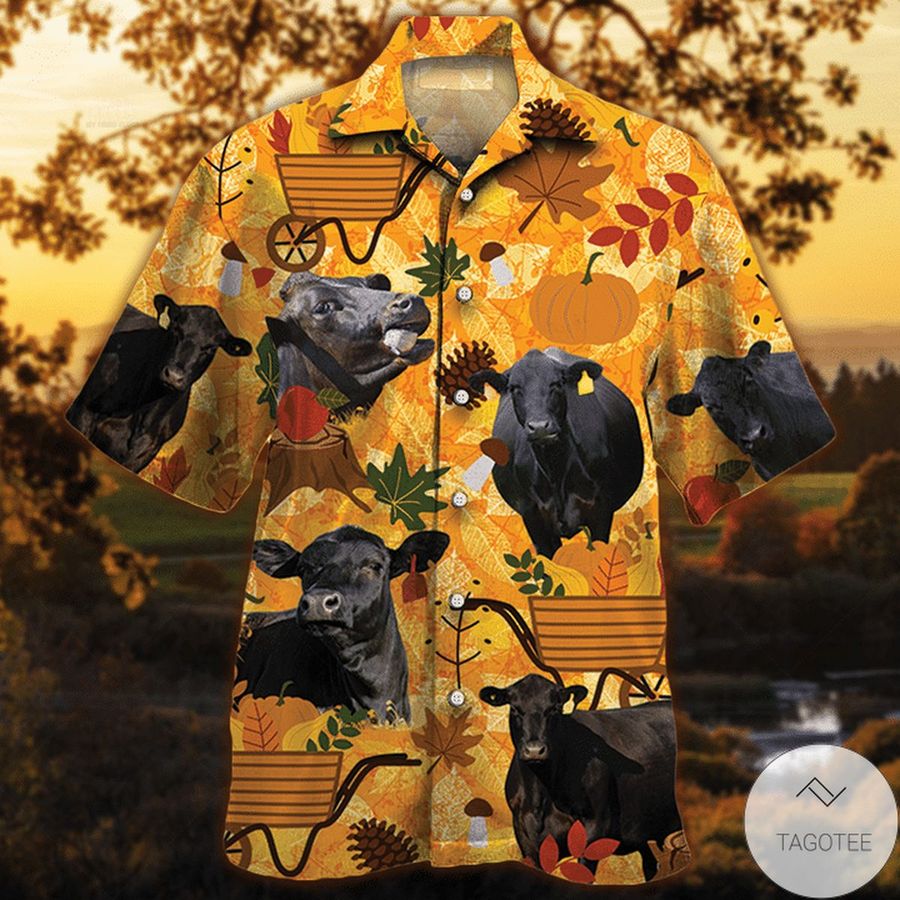 Black Angus Cattle Lovers Orange Nature Autumn Hawaiian Shirt