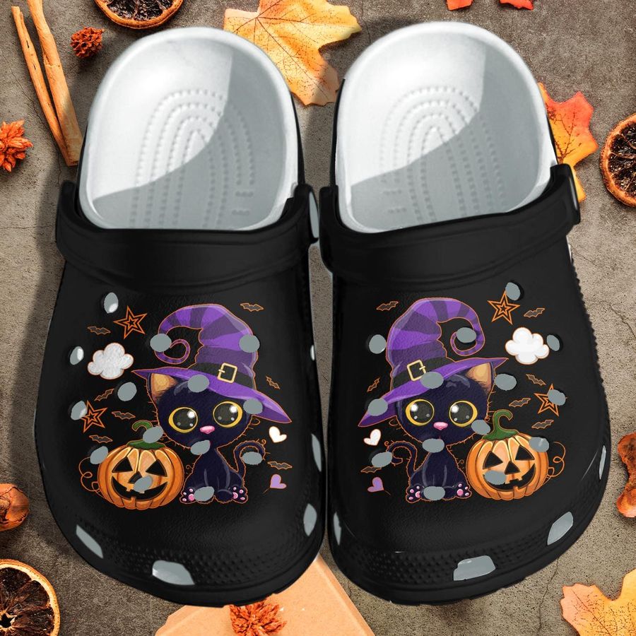 Black Cat And Pumpkin Shoes Clog - Halloween Crocs Crocband Clog Birthday Gift For Boy Girl