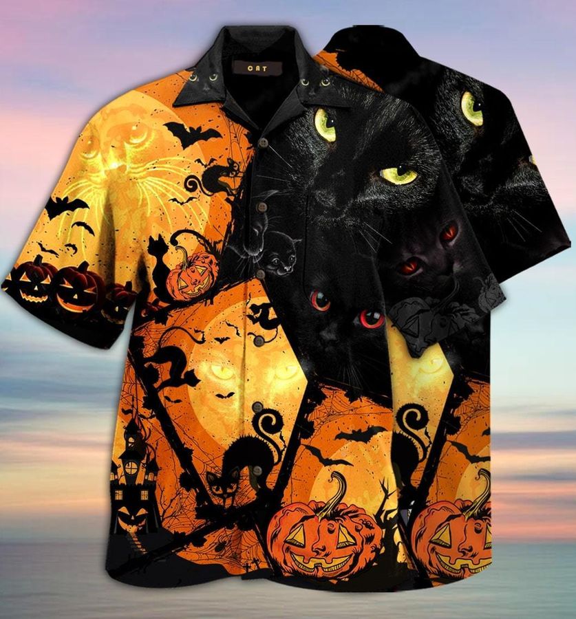 Black Cat Halloween Hawaiian Shirt Pre12014, Hawaiian shirt, beach shorts, One-Piece Swimsuit, Polo shirt, funny shirts, gift shirts, Graphic Tee