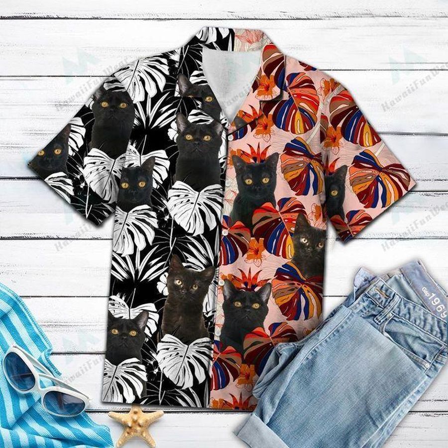 Black Cat Hawaiian Shirt Pre13491, Hawaiian shirt, beach shorts, One-Piece Swimsuit, Polo shirt, funny shirts, gift shirts, Graphic Tee