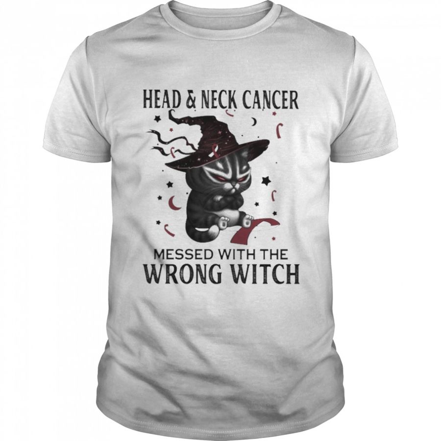 Black Cat Head & Neck Cancer messed with the wrong Witch halloween shirt