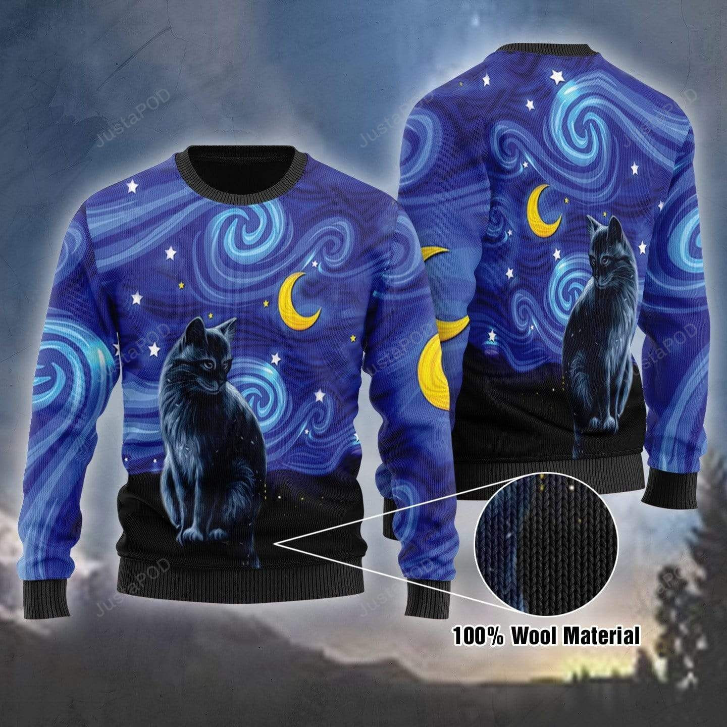 Black Cat Night Ugly Christmas Sweater All Over Print Sweatshirt