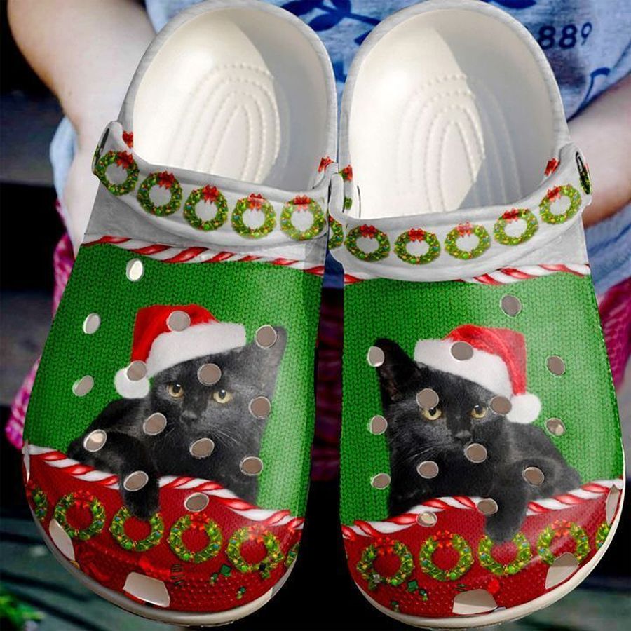 Black Cat Personalized Merry Christmas Sku 304 Crocs Clog Shoes