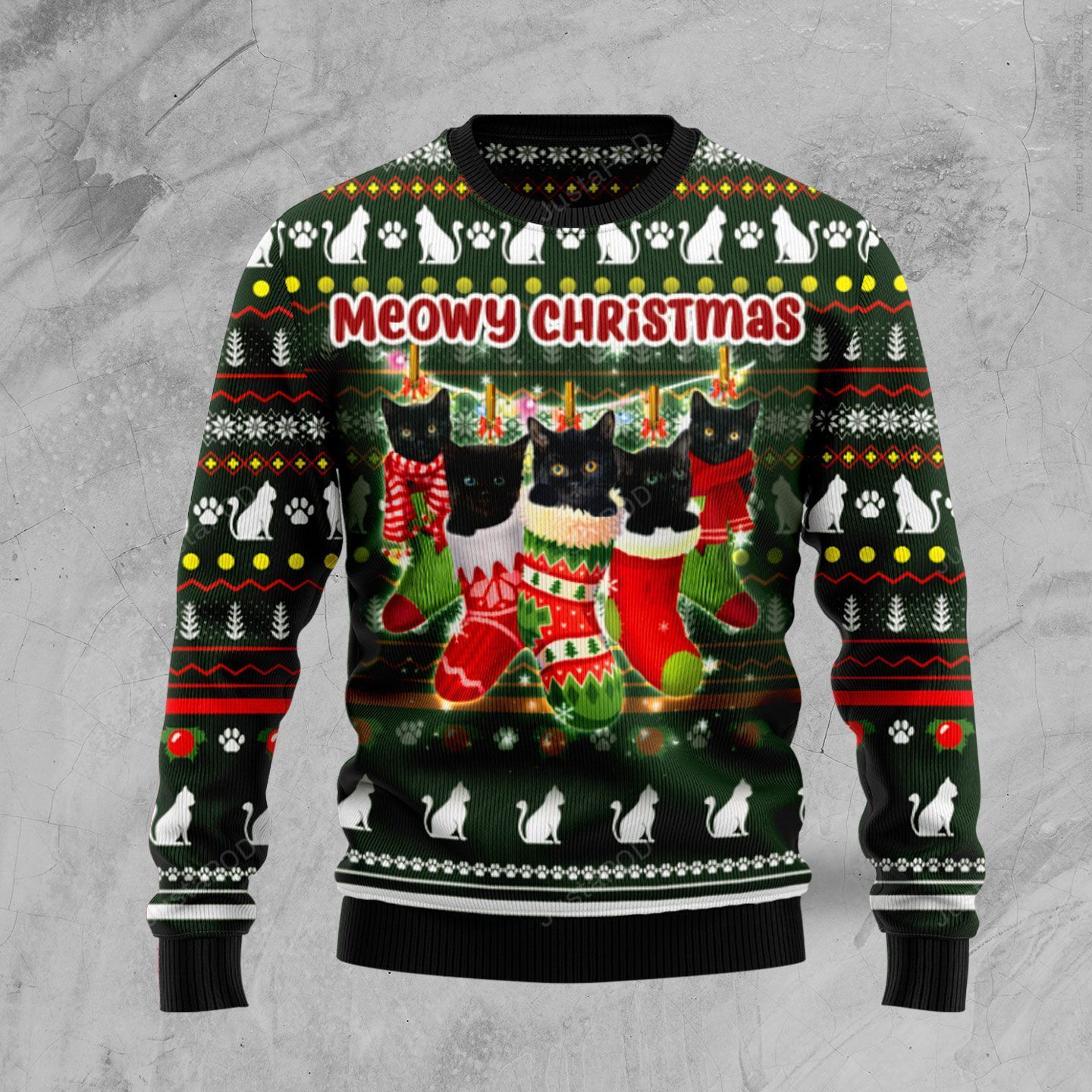 Black Cat Socks Meowy Christmas Ugly Christmas Sweater All Over