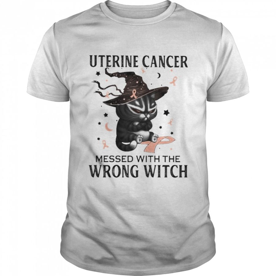 Black Cat Uterine Cancer messed with the wrong Witch halloween shirt
