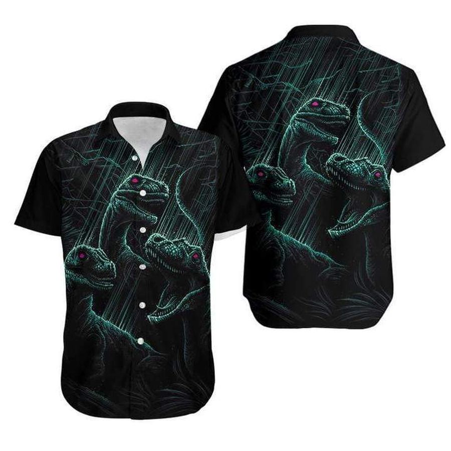 Black Cool Dinosaur Hawaiian Shirt Pre13500, Hawaiian shirt, beach shorts, One-Piece Swimsuit, Polo shirt, funny shirts, gift shirts, Graphic Tee