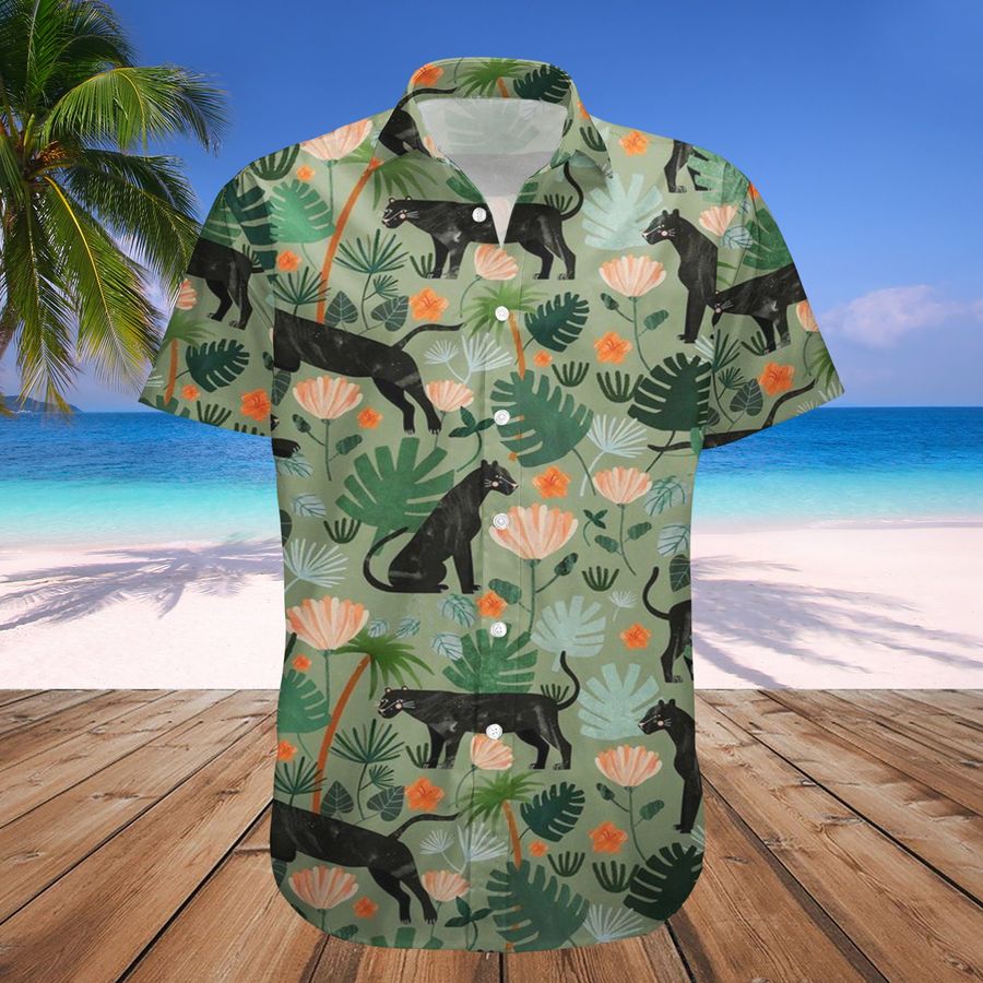 Black Leopard Print Novelty Hawaii Shirt