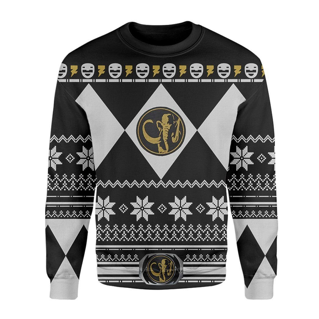 Black Power Rangers Ugly Christmas Sweater All Over Print Sweatshirt