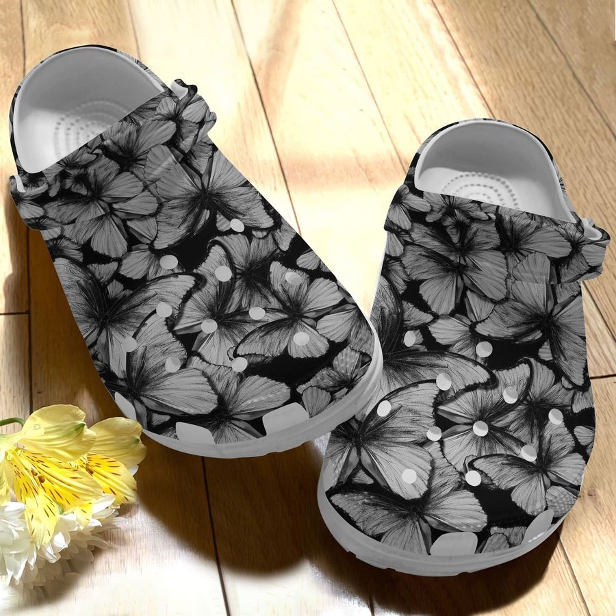 Black White Butterflies Crocs Shoes Clogs - Butterflies Crocs Shoes Clogs Gifts For Mother Day Grandma