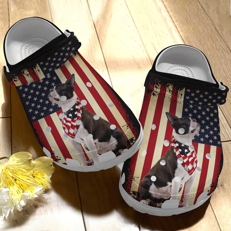 Boston Terrier In Independence Day Clogs Crocs Shoes Gifts For Men Women - Boston146.png