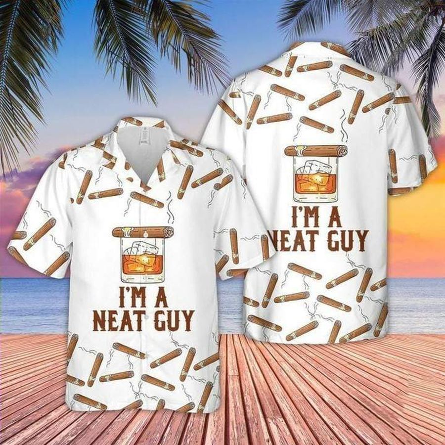 Bourbon Whiskey Cigars Im A Neat Guy Hawaiian Shirt Pre11320, Hawaiian shirt, beach shorts, One-Piece Swimsuit, Polo shirt, funny shirts, gift shirts