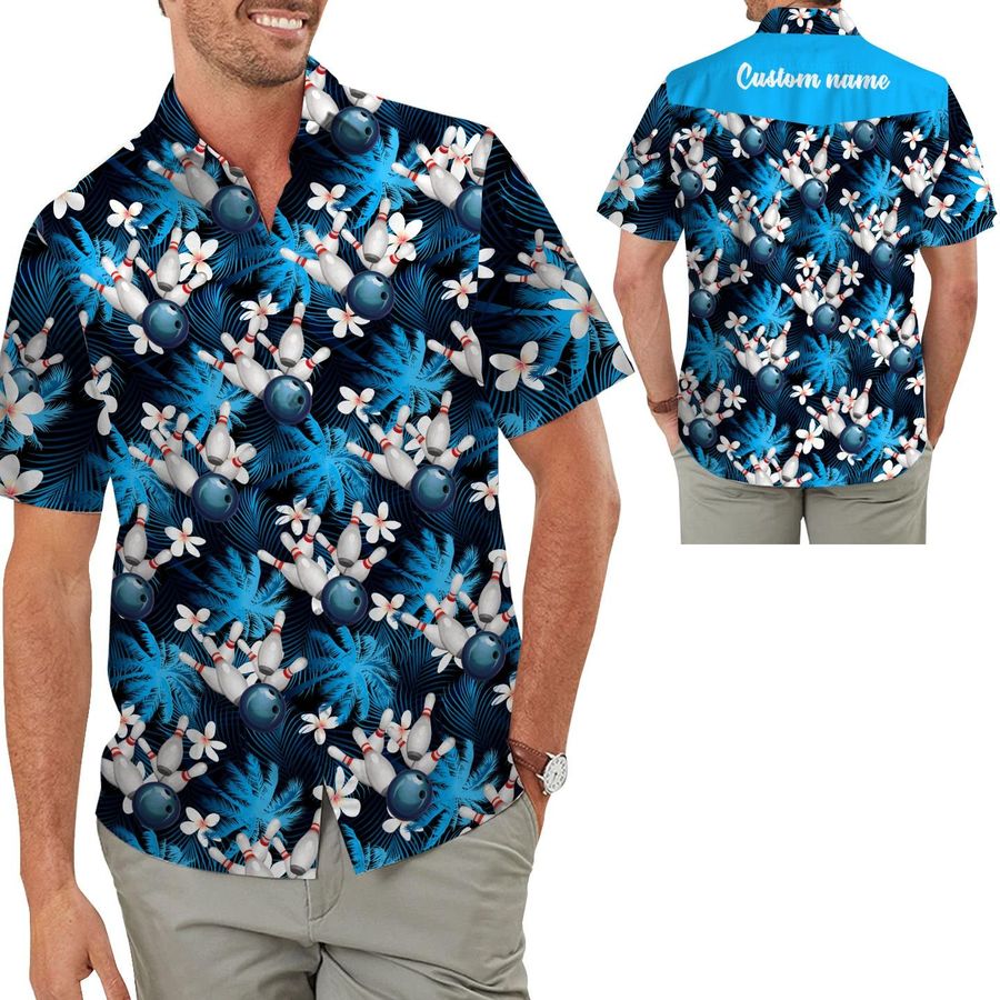Bowling Men Hawaii Aloha Floral Coconut Beach Button Up Shirt For Bowlers And Sport Lovers On Summer Vacation