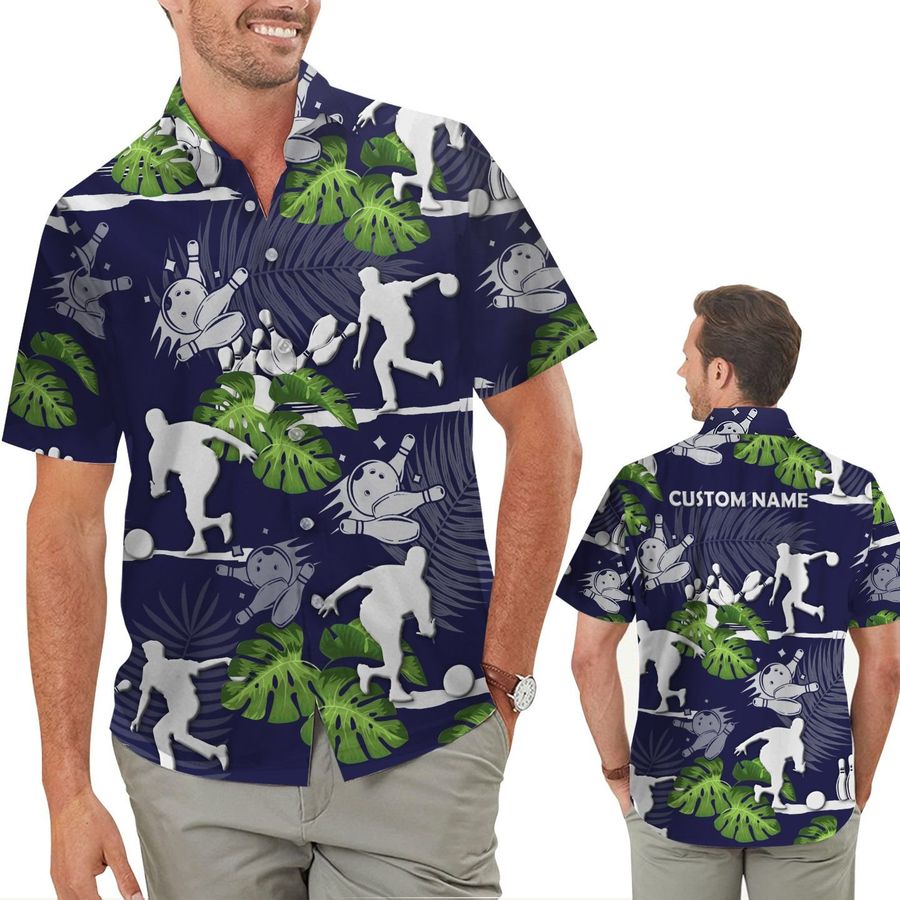 Bowling Tropical Floral Custom Name Personalized Gift Men Button Up Hawaiian Shirt For Bowlers Sport Lovers On The Beach Summer