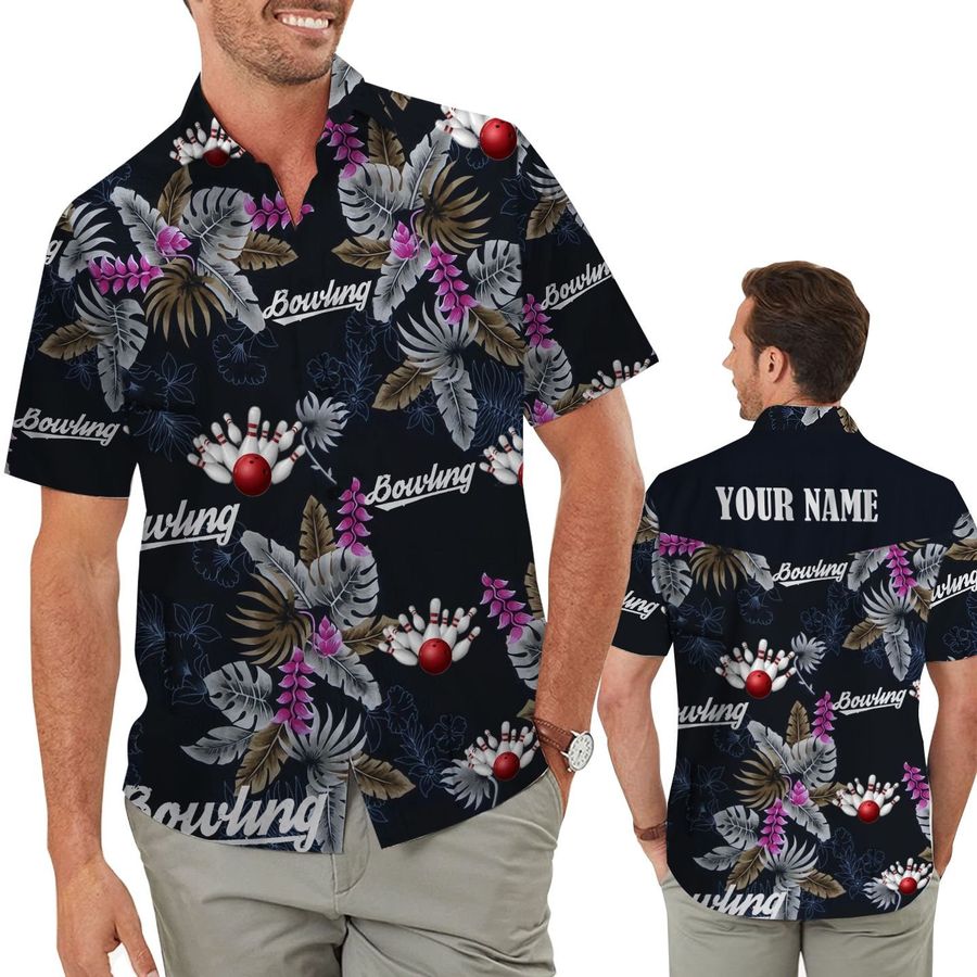Bowling Tropical Floral Custom Name Personalized Gifts Men Aloha Hawaiian Shirt For Bowlers Sporty Lovers On The Beach Summer
