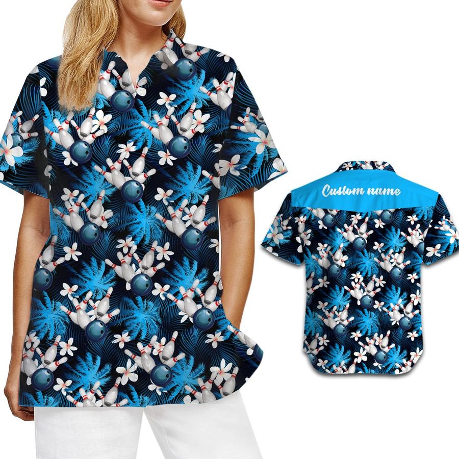Bowling Women Hawaii Aloha Floral Coconut Beach Button Up Shirt For Bowlers And Sport Lovers On Summer Vacation