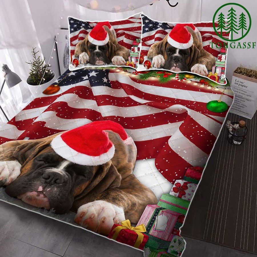 Boxer Dog Christmas Quilt Bedding Set