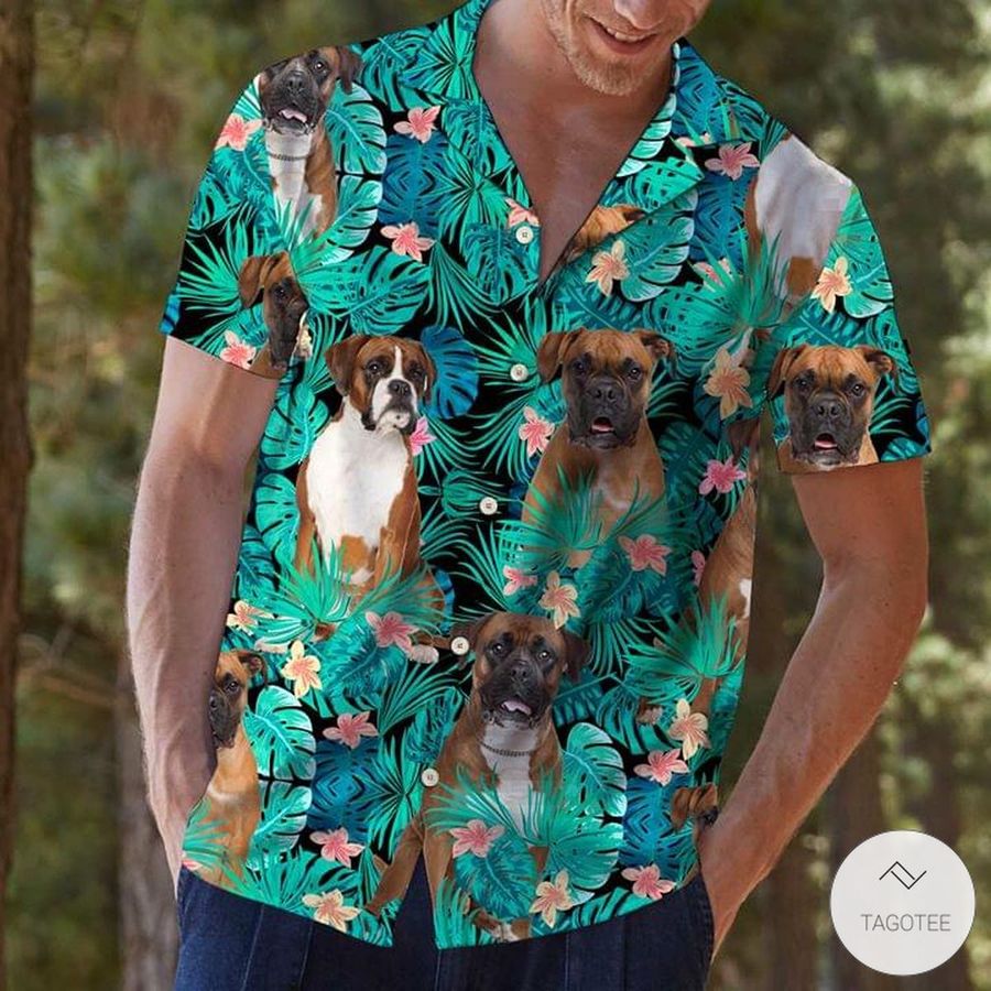 Boxer Dog Tropical Pattern Hawaiian Shirt