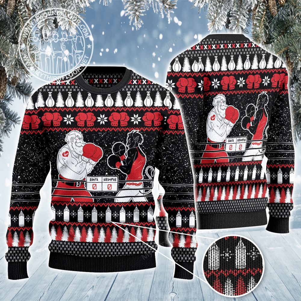 Boxing Lovers Gift Santa vs Krampus All Over Print 3D Ugly Sweater