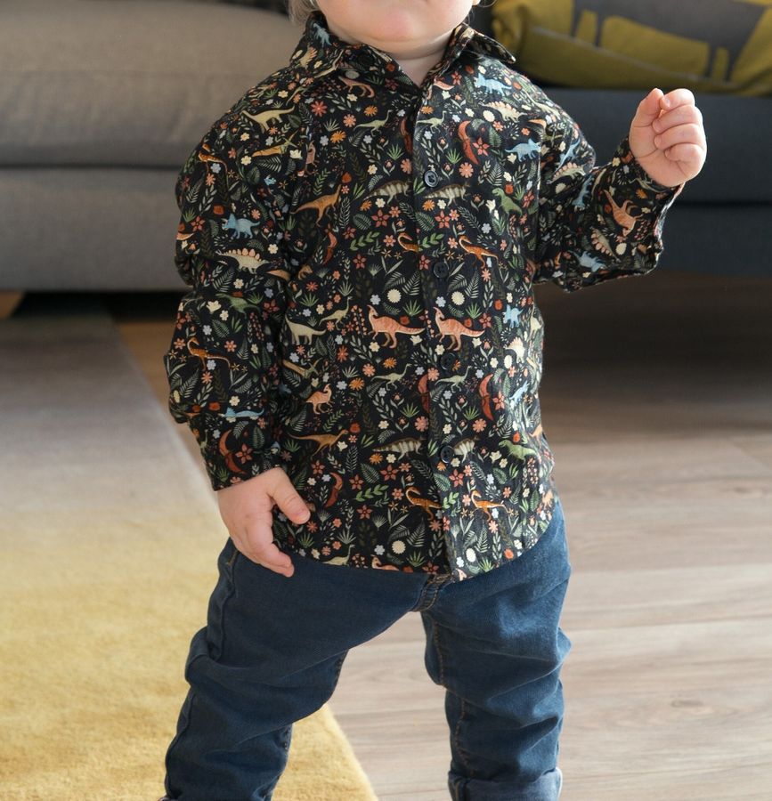 Boys Organic Cotton Shirt Dinosaur Floral Print Ages 2 to 11 years