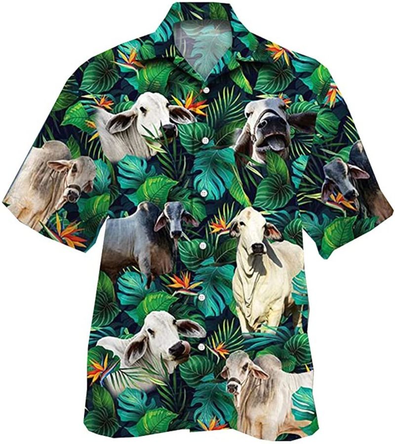 Brahman Cow Hawaiian Shirts For Men Women- Cow Lover Button Down Aloha Shirt, Short Sleeve Series - Vintage Hawaii Beach Shirt, Summer Shirt