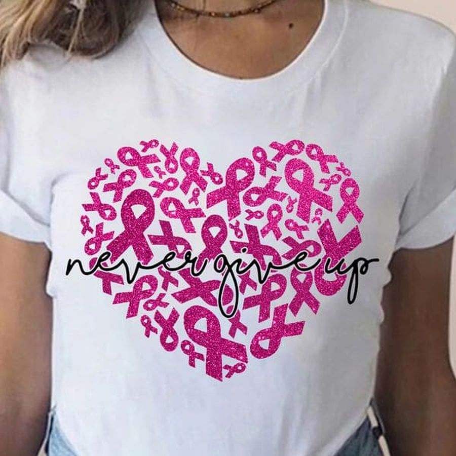 Breast Cancer Ribbon Heart – Never give up