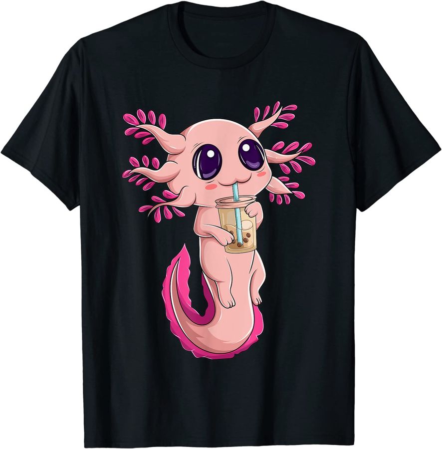 Bubble Boba Tea T Shirt For Women Girls, Cute Kawaii Axolotl_1