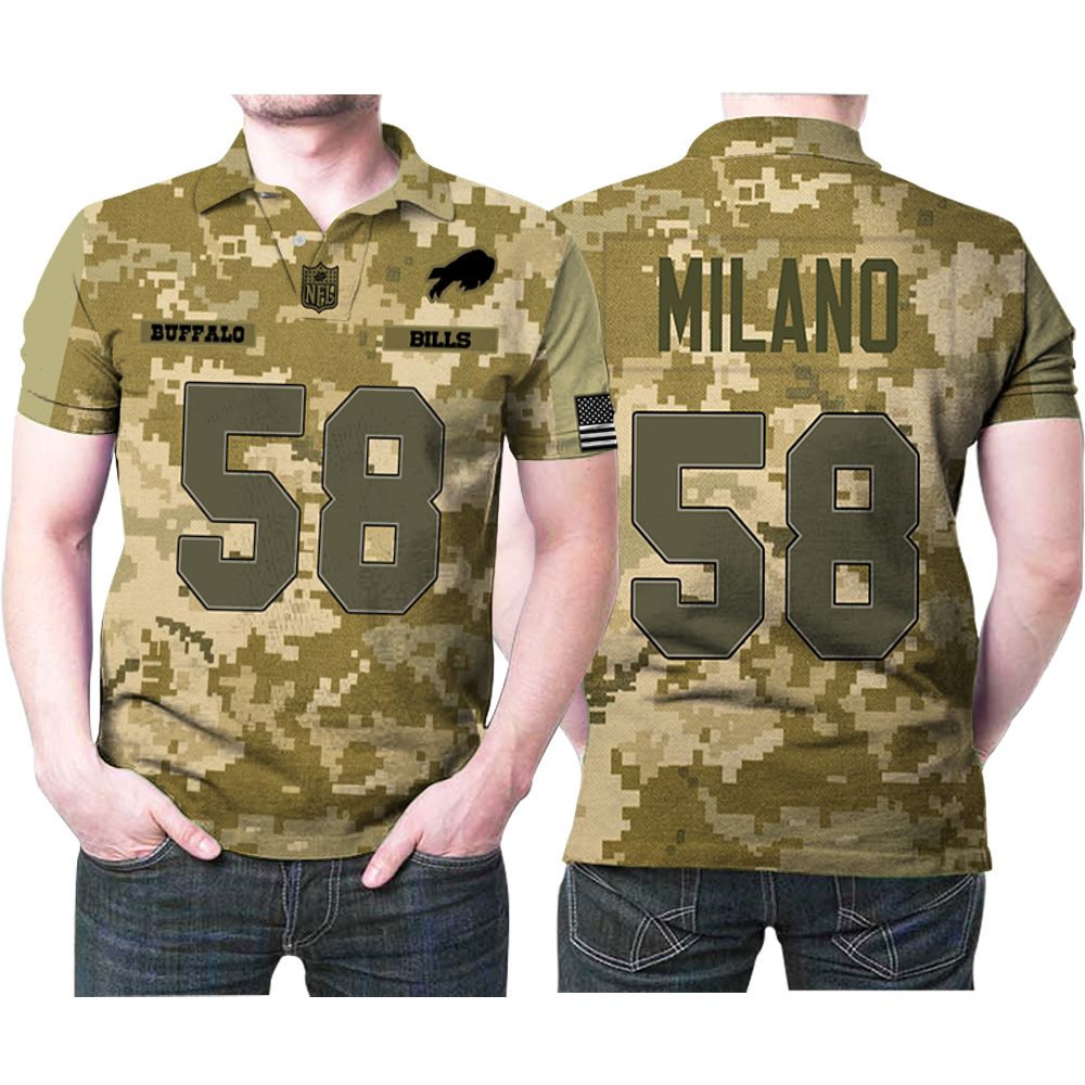 Buffalo Bills Matt Milano #58 Great Player Nfl American Football Team Logo Camouflage 3d Designed Allover Gift For Bills Fans Polo Shirt