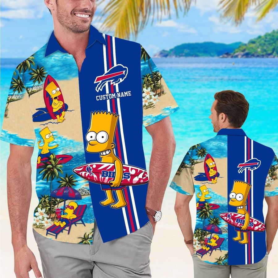 Buffalo Bills Simpsons Custom Name Short Sleeve Button Up Tropical Aloha Hawaiian Shirts For Men Women