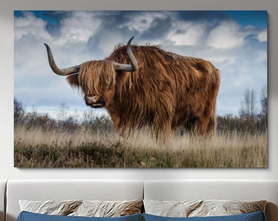 Bull Wall Art, Highland Cow Print, Bull Horn Poster, FarmHouse Decor, Bison Poster, Bull Canvas, Animal Wall Art, Home Decoration
